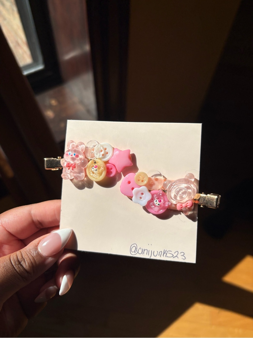 Pink Decorative Button Hair Clips - Cute Star & Bear Accents